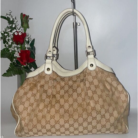 BEAUTIFUL! Authentic Gucci Sukey GG Logo Leather Trim Tote B… - Picture 2 of 13